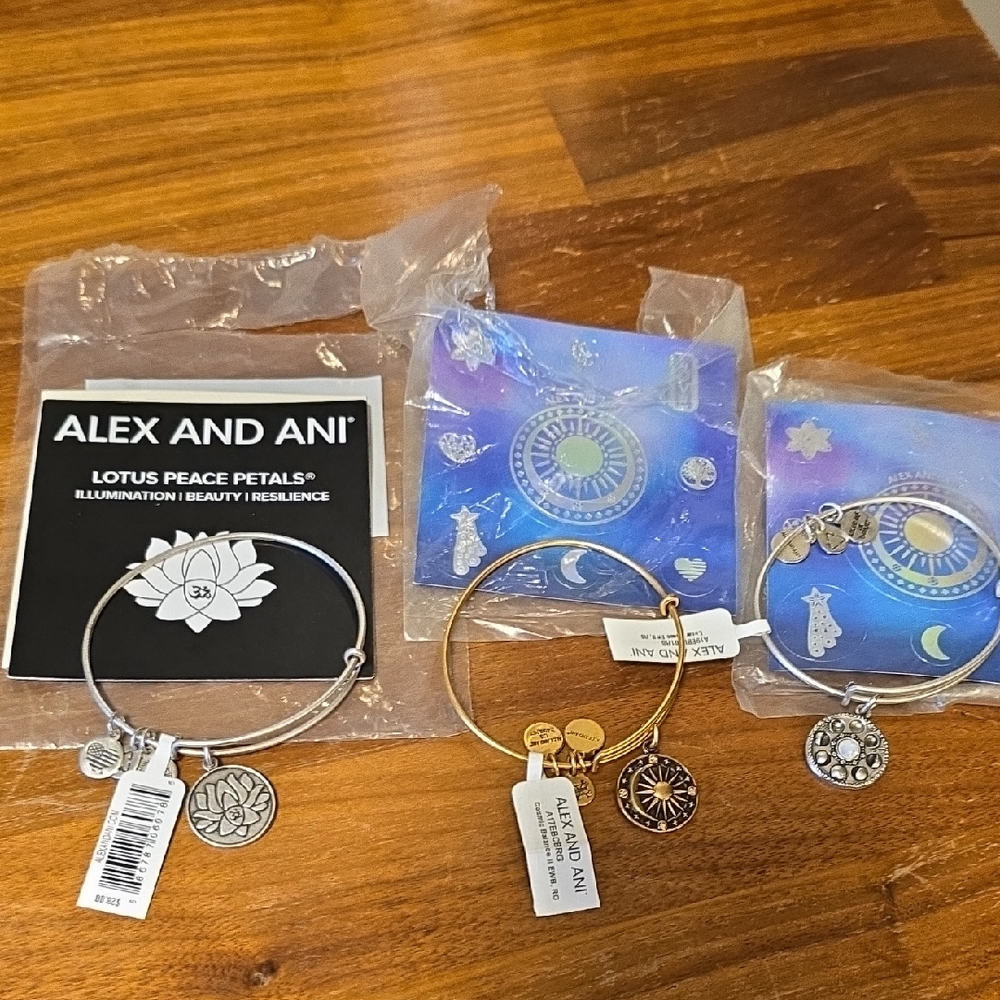 Alex and Ani Silver and Gold Charm Bracelets.
